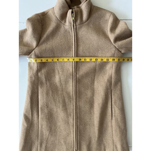 J Crew Village Coat Women 0 Tan Wool Blend Full Zip Mock Neck Lined Pockets - Picture 5 of 11